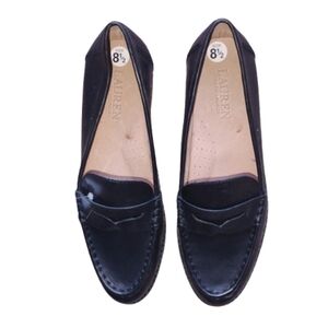 NWOB Ralph Lauren Wynnie Burnished Leather Loafer Black Leather Women’s 8.5 B